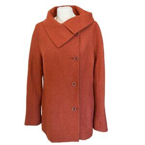 Talbots Cowl Collared Coat in Rust Orange Sz 12 60% Rayon 40% Wool Button Jacket